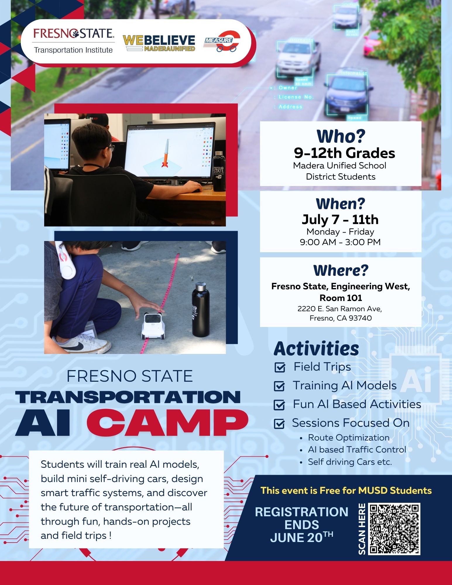 FSTI flyer for 2025 MUSD AI in transportation camp